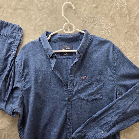 Hollister Epic Flex Stretch Button-Up Shirt Men’s XL Long Sleeve Blue - Picture 3 of 12